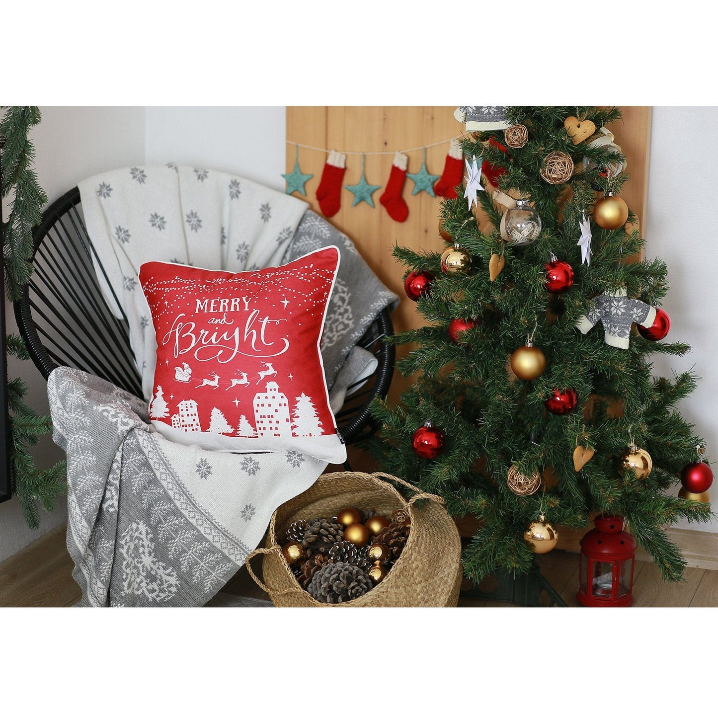Set Of 4 18" Christmas Merry Bright Throw Pillow Cover In Multicolor