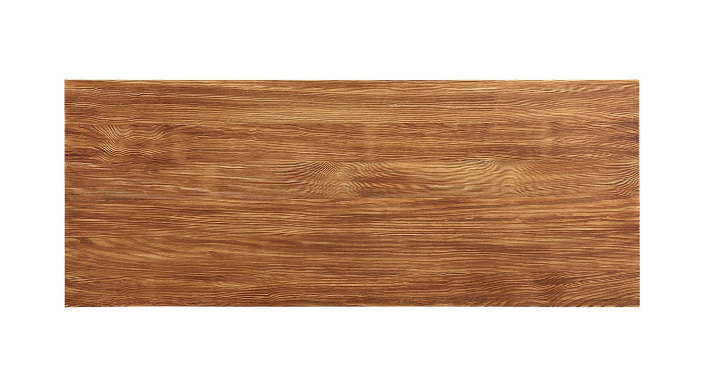 Sleek Natural Finish Rectanglular Top Bar Table With Gunmetal Finish Sled Base