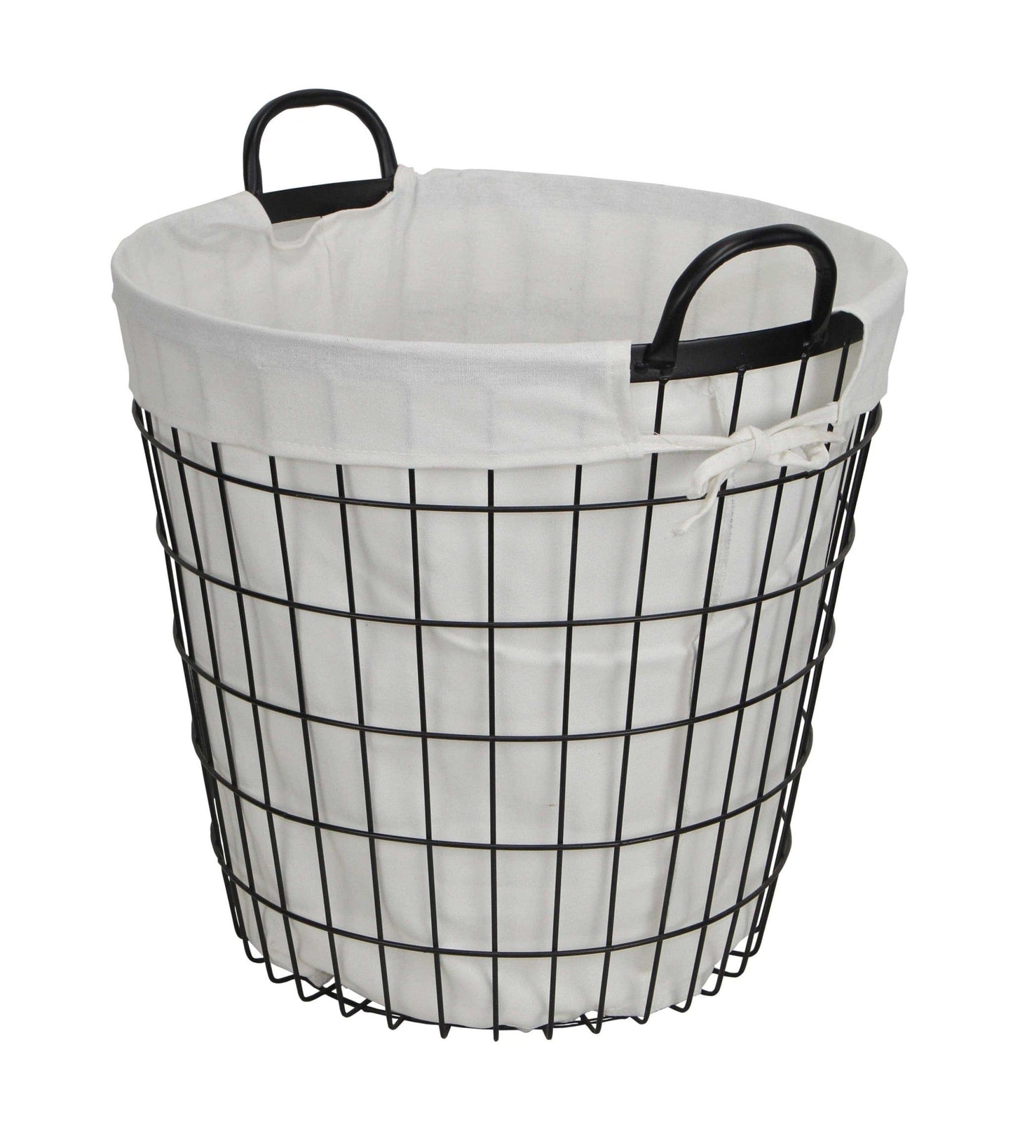 White Fabric Lined Metal Laundry Type Basket With Handle