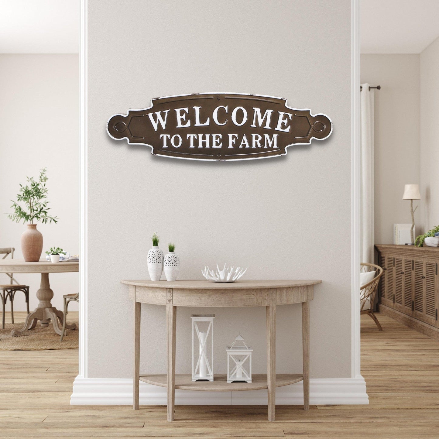 Welcome To The Farm Lacquered Black And White Metal Wall Art