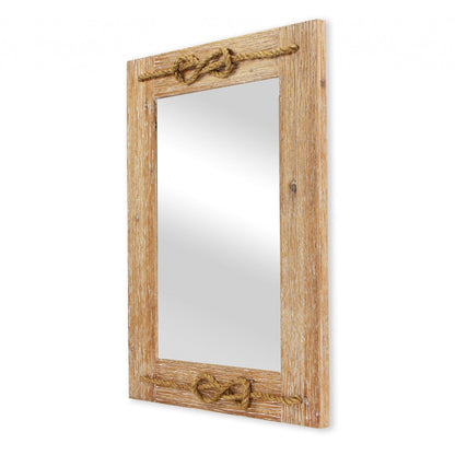 Brown Wood Finished Frame With Nautical Rope Accent Wall Mirror