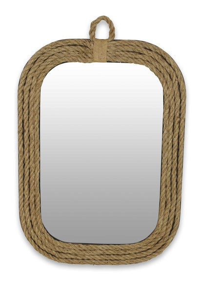 Rustic Rounded Rectangle Rope Braid Wall Mirror