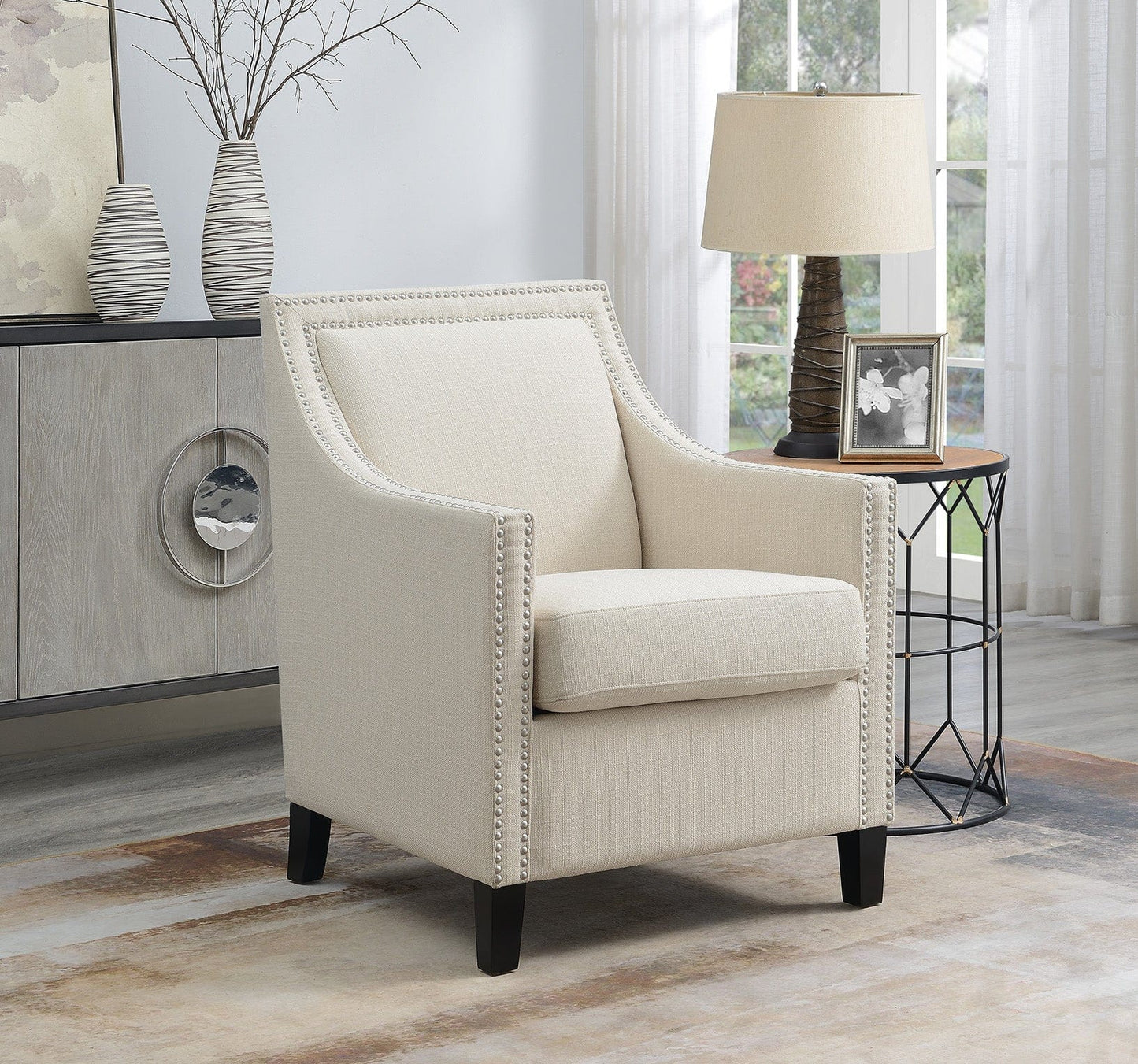 Beige Upholstered Accent Chair
