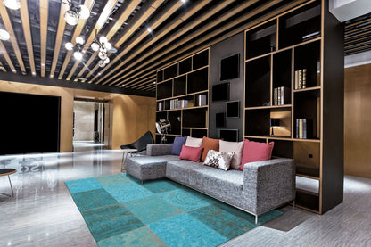 2.5' X 5' Azur Light Blue Dark Blue And Red Patchwork Design Area Rug