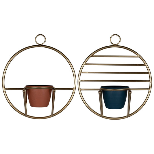Set Of 2 Gold Circular Wall Planters