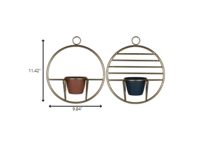 Set Of 2 Gold Circular Wall Planters