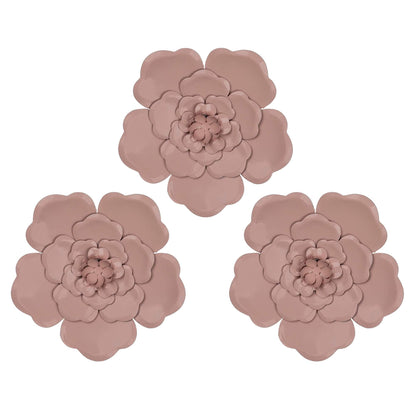 Set Of 3 Metallic Mauve Flowers Wall Decor