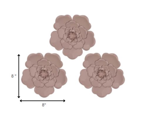Set Of 3 Metallic Mauve Flowers Wall Decor