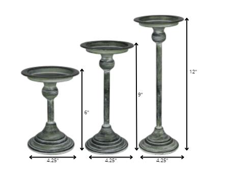 Set Of 3 Vintage Green Candle Holders