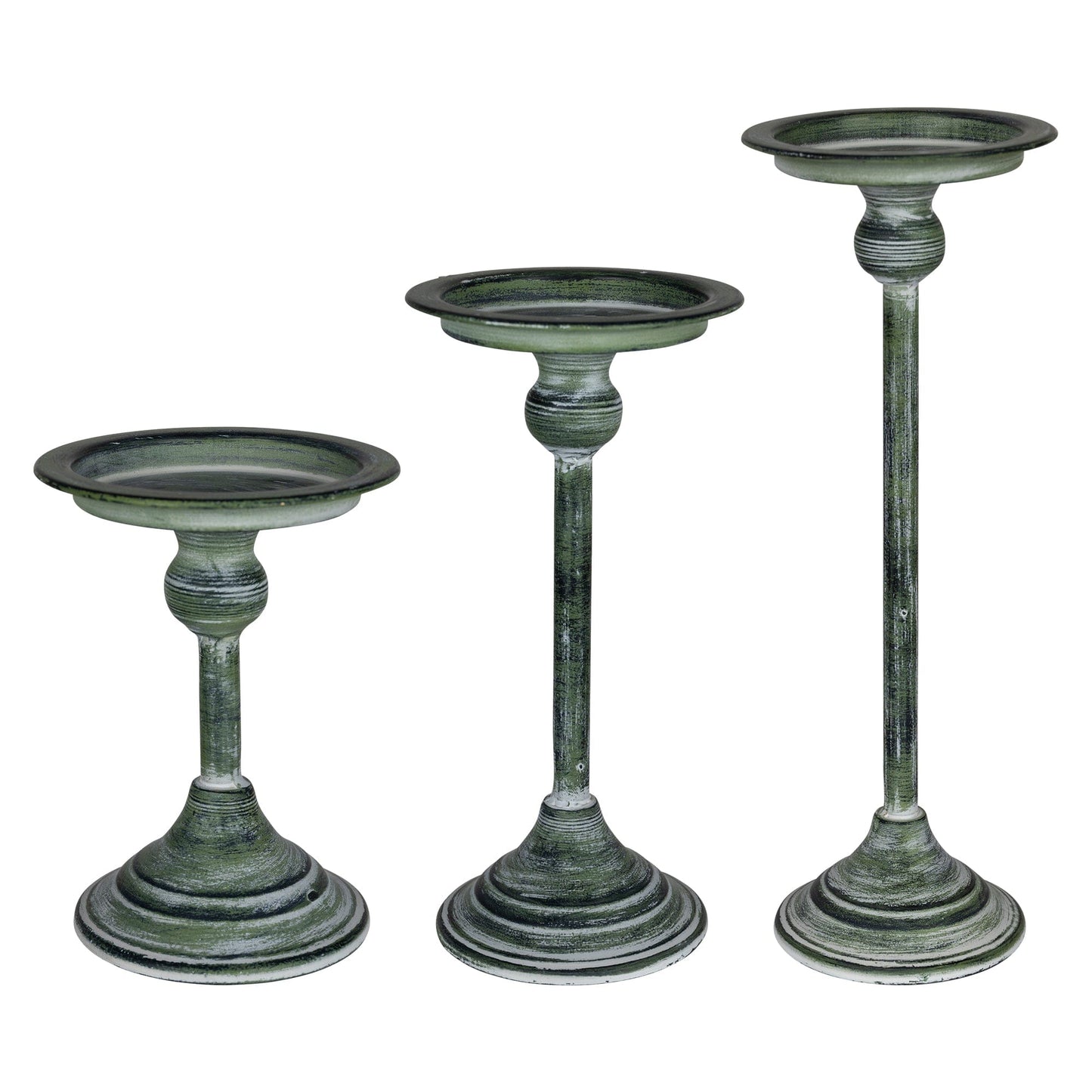 Set Of 3 Vintage Green Candle Holders
