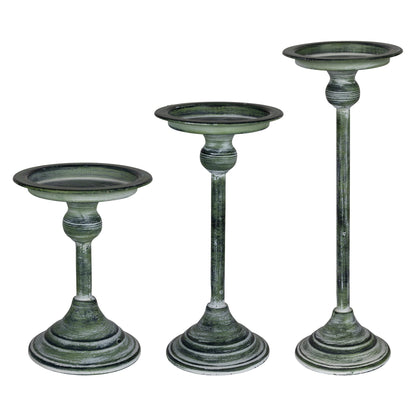 Set Of 3 Vintage Green Candle Holders