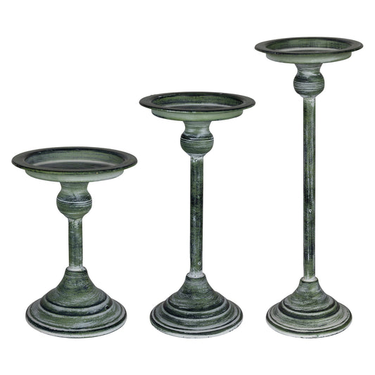 Set Of 3 Vintage Green Candle Holders