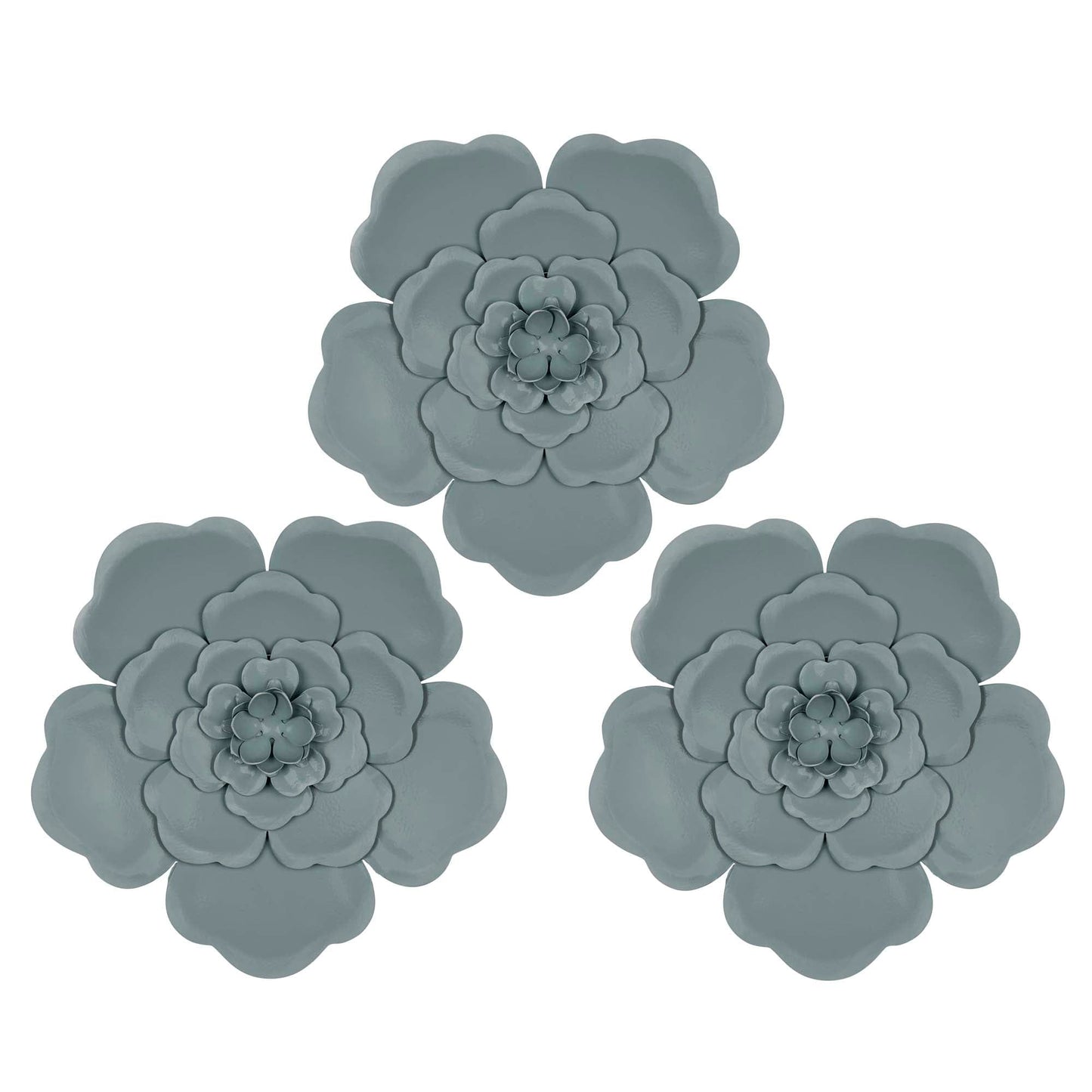 Set Of 3 Blue Metal Flowers Wall Decor