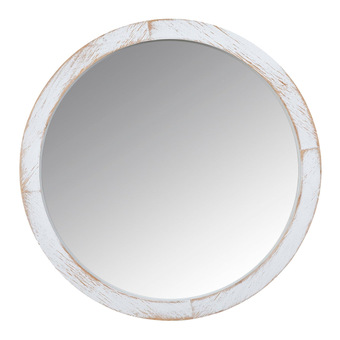 Modern Farmhouse Rustic White Wash Round Wall Mirror