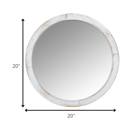 Modern Farmhouse Rustic White Wash Round Wall Mirror