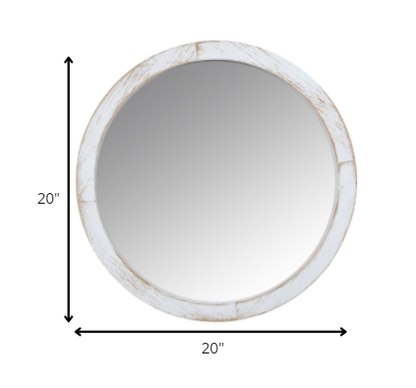 Modern Farmhouse Rustic White Wash Round Wall Mirror