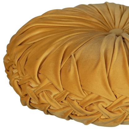 Dark Yellow Round Tufted Velvet Pillow