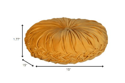 Dark Yellow Round Tufted Velvet Pillow
