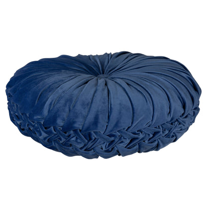 Blue Round Tufted Velvet Pillow