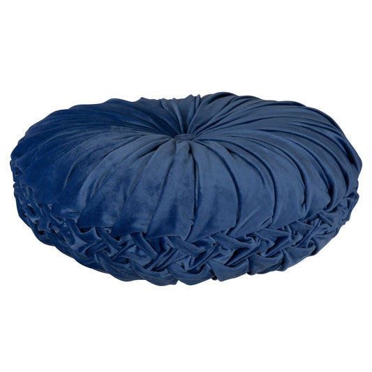 Blue Round Tufted Velvet Pillow
