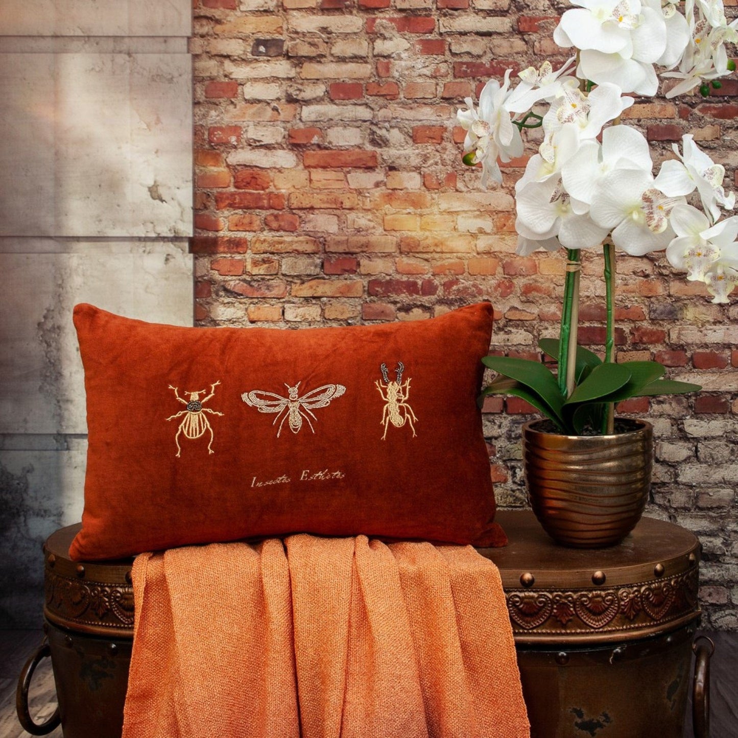 Golden Insects Velvet Throw Pillow