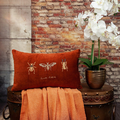 Golden Insects Velvet Throw Pillow