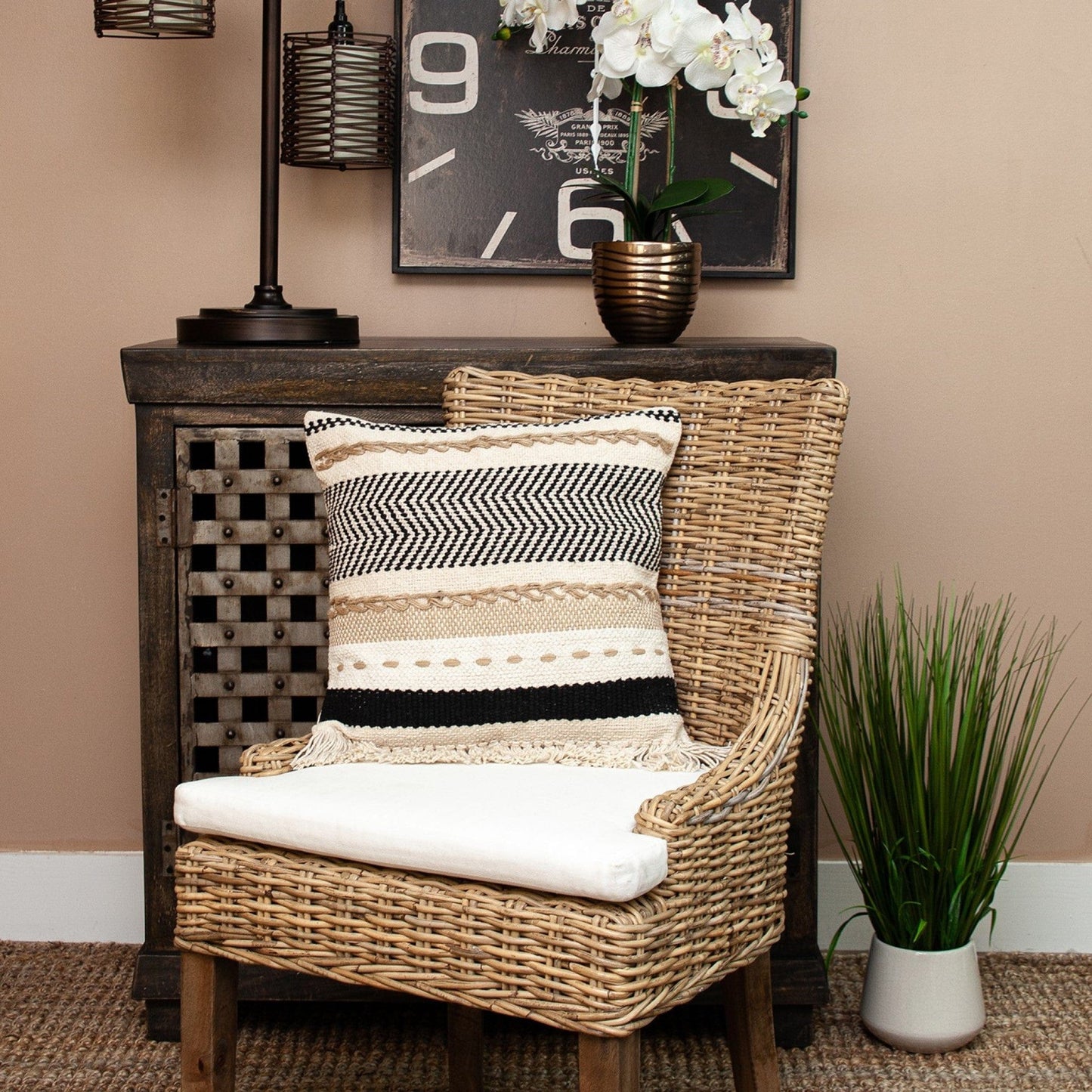 Black White And Tan Textured Pillow