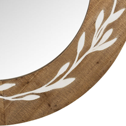 White And Natural Laurel Vine Carved Wood Wall Mirror