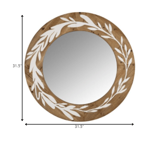 White And Natural Laurel Vine Carved Wood Wall Mirror