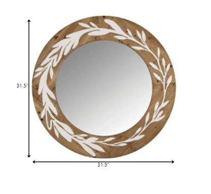 White And Natural Laurel Vine Carved Wood Wall Mirror
