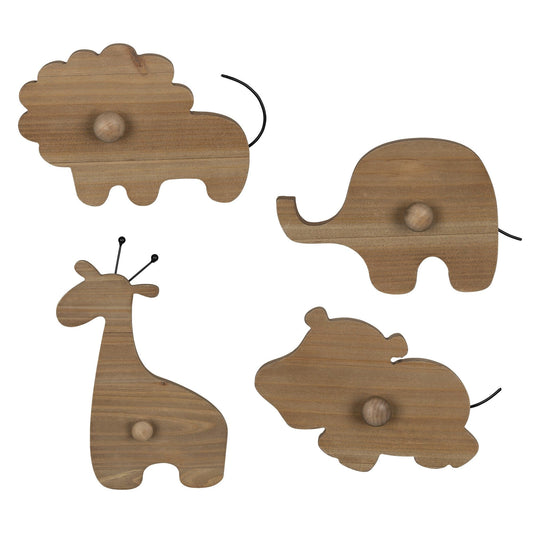 Set Of 4 Wooden Safari Animal Wall Hooks