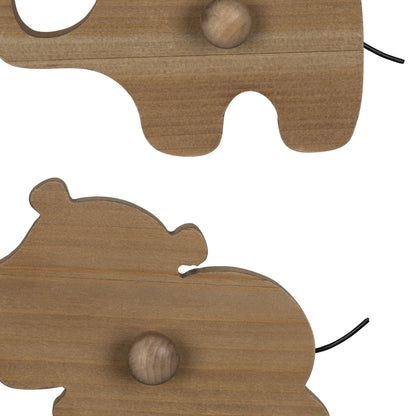 Set Of 4 Wooden Safari Animal Wall Hooks