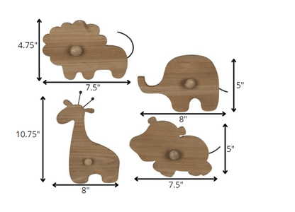 Set Of 4 Wooden Safari Animal Wall Hooks