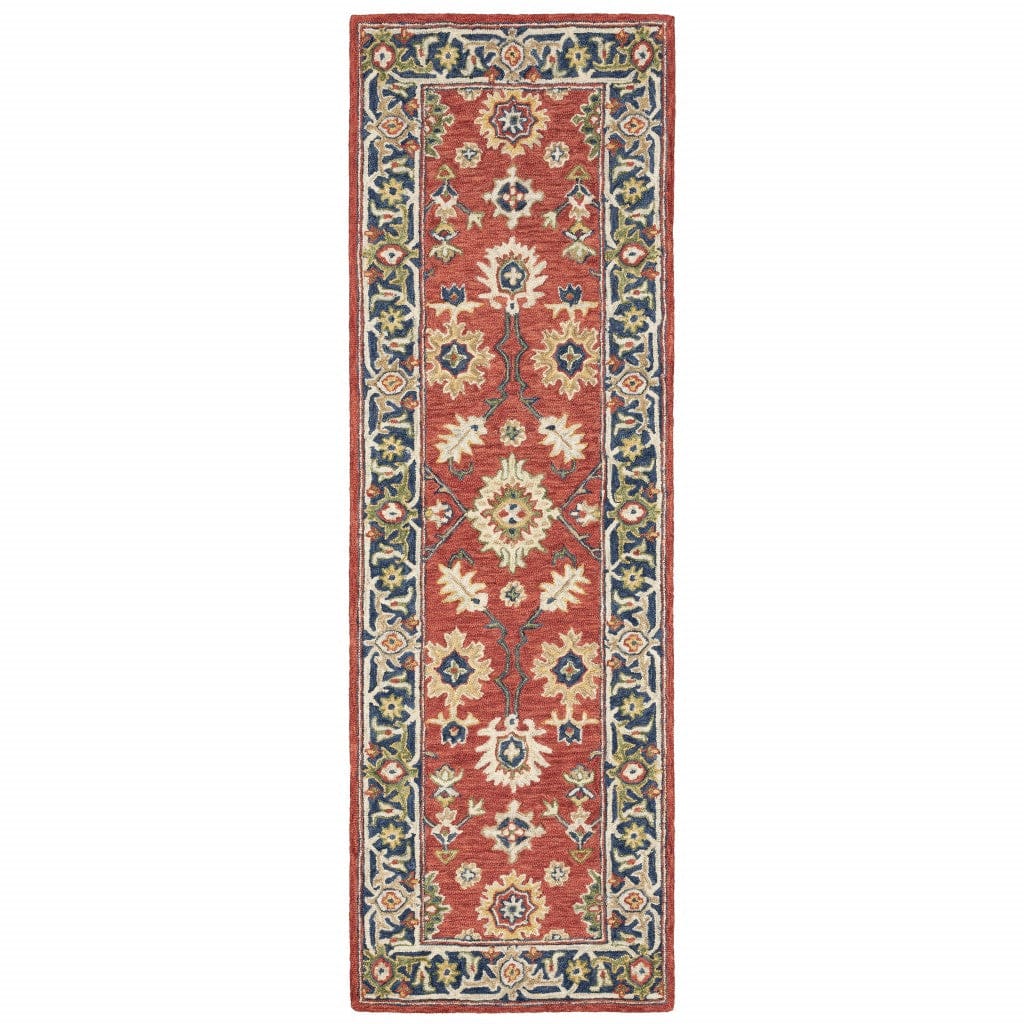 3'X8' Red And Blue Bohemian Area  Rug