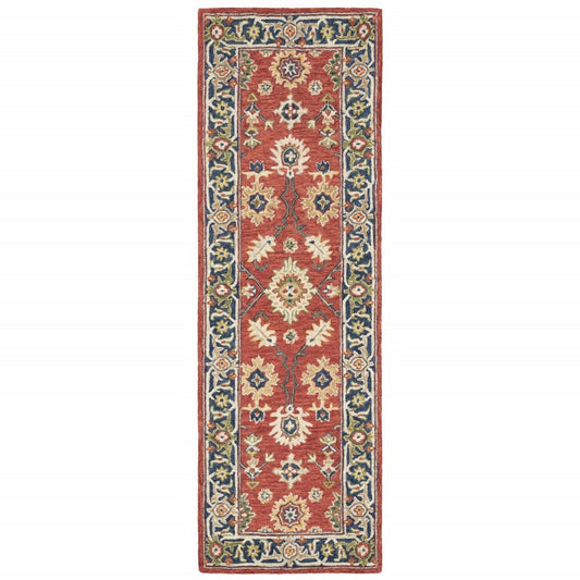 3'X8' Red And Blue Bohemian Area  Rug
