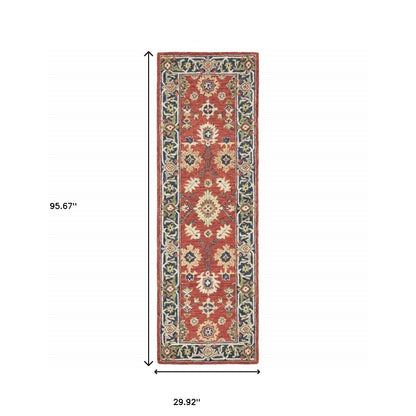 3'X8' Red And Blue Bohemian Area  Rug