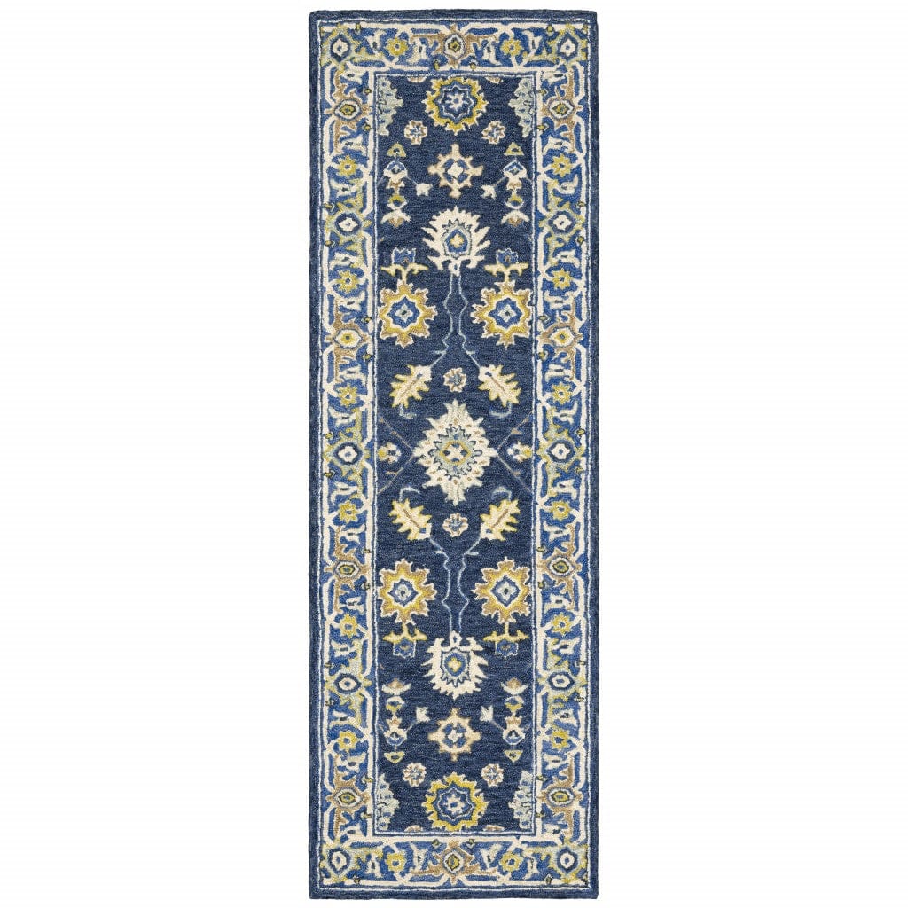 3'X8' Navy And Blue Bohemian Area  Rug