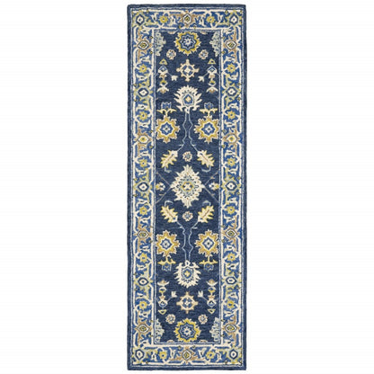 3'X8' Navy And Blue Bohemian Area  Rug