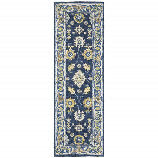 3'X8' Navy And Blue Bohemian Area  Rug