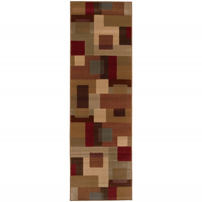 3'X4' Red And Tan Geometric Area Rug