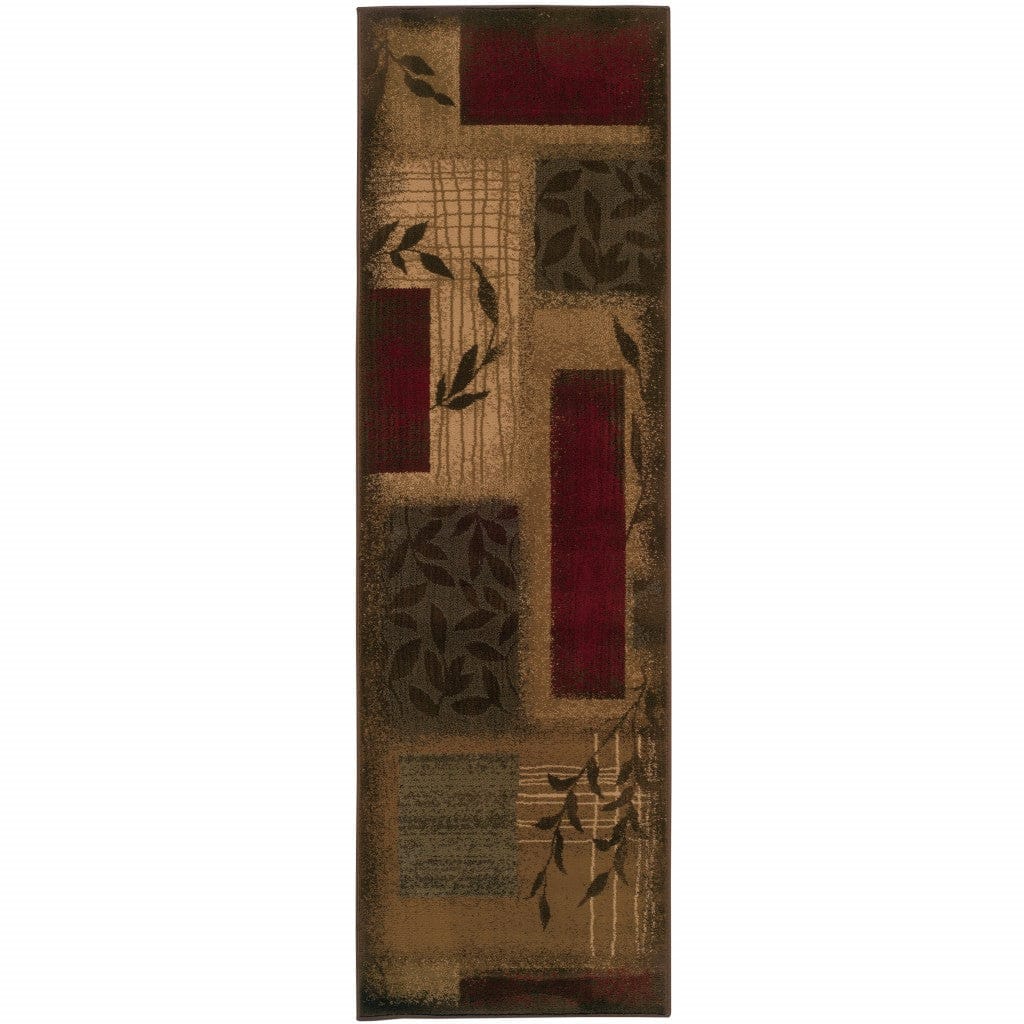 3'X8' Beige And Red Floral Runner Rug