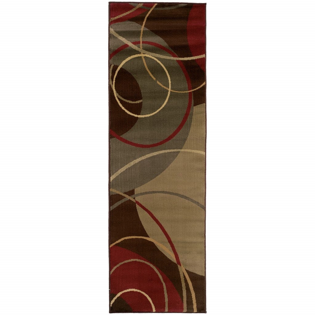 3'X4' Brown And Red Abstract  Area Rug