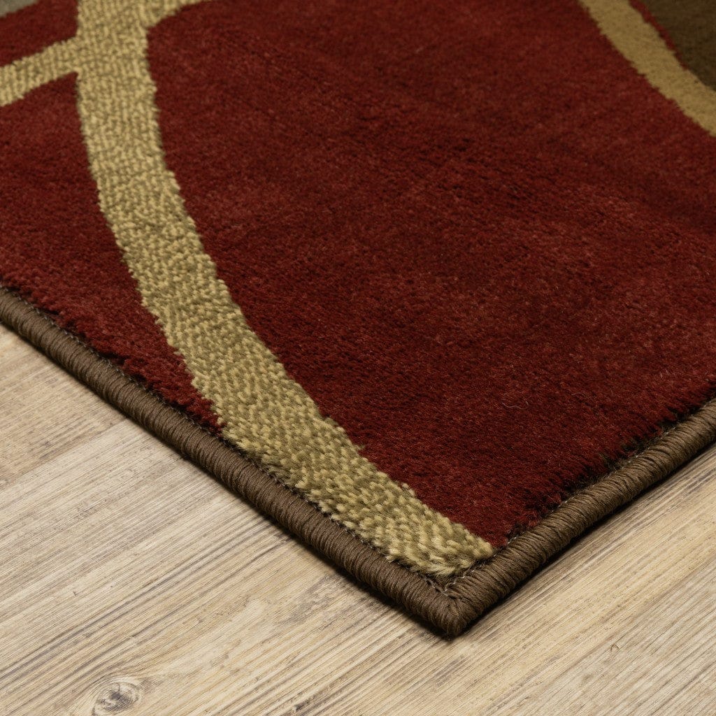 3'X4' Brown And Red Abstract  Area Rug