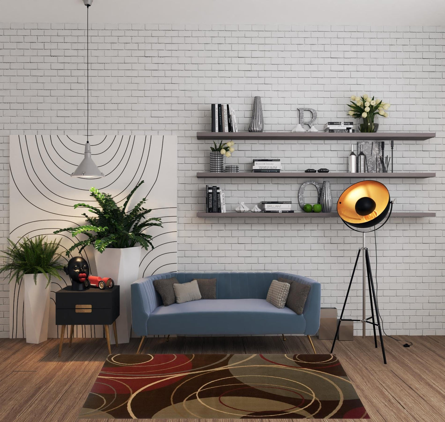 3'X4' Brown And Red Abstract  Area Rug