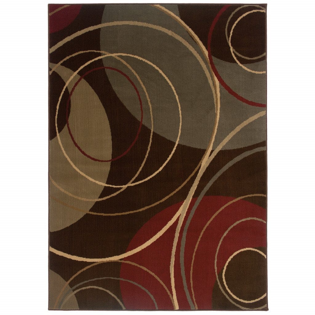 3'X4' Brown And Red Abstract  Area Rug