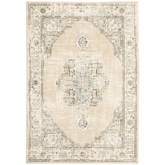 2'X3' Beige And Ivory Center Jewel Area Rug