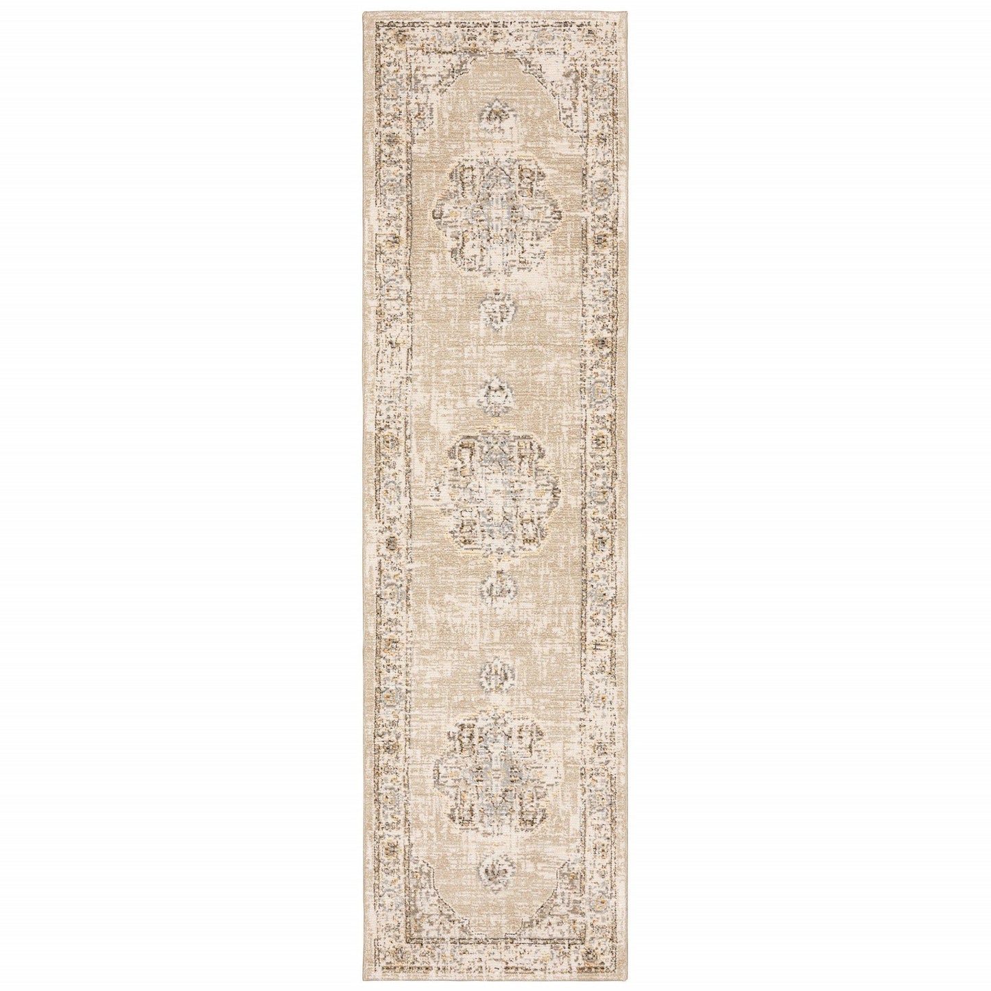 2'X3' Beige And Ivory Center Jewel Area Rug