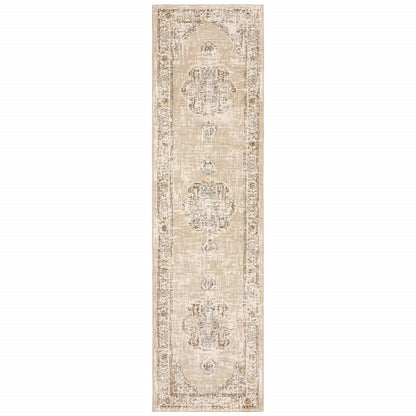 2'X3' Beige And Ivory Center Jewel Area Rug