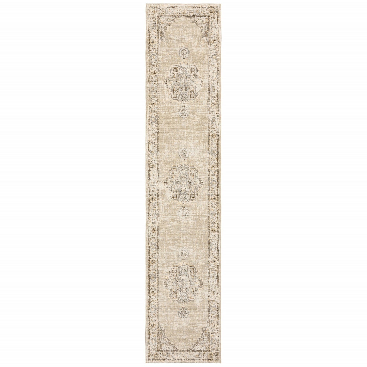 2'X3' Beige And Ivory Center Jewel Area Rug