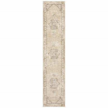 2'X3' Beige And Ivory Center Jewel Area Rug